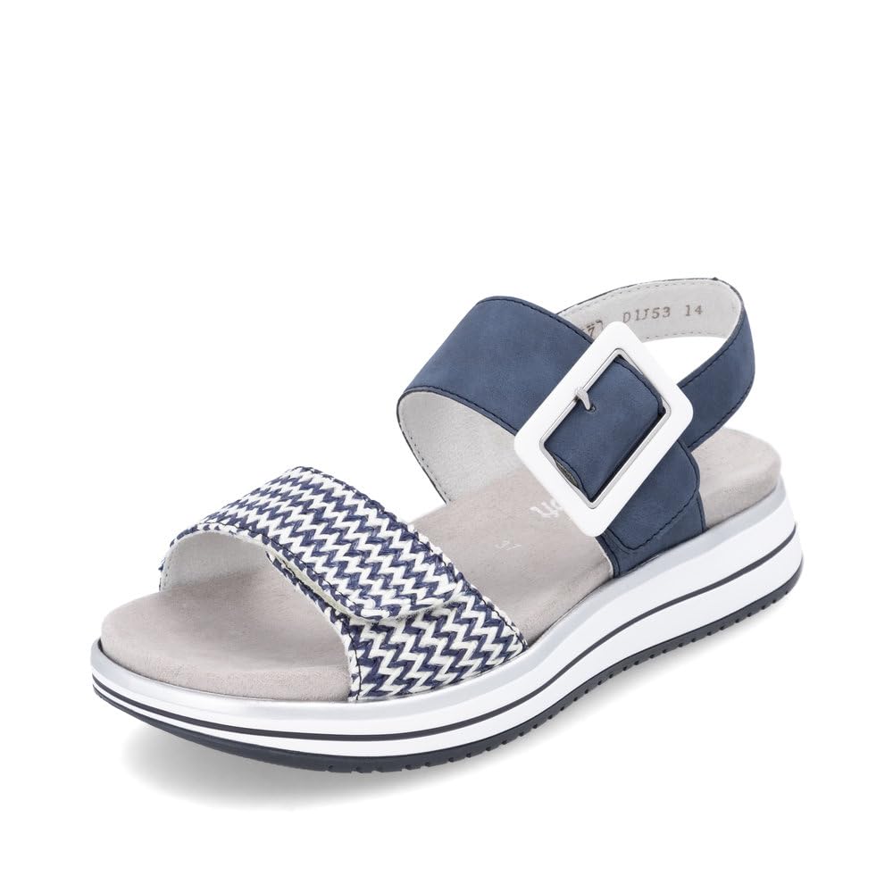 Remonte Damen Riemchensandalen D1J53, Frauen Sandalen,lose Einlage,Sommerschuhe,Freizeitschuhe,offene Schuhe,Strandschuhe,Riemen,blau Kombi (14),37 EU