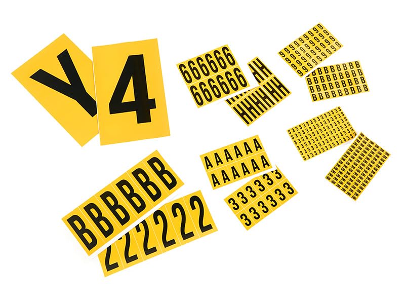 The Workplace Depot Yellow Self Adhesive Numbers & Letters – Black/Yellow Vinyl Racking Labels, High-Vis Warehouse Identification Stickers, Multiple Configurations (19(H) x 14(W) mm, Letters (A-Z))
