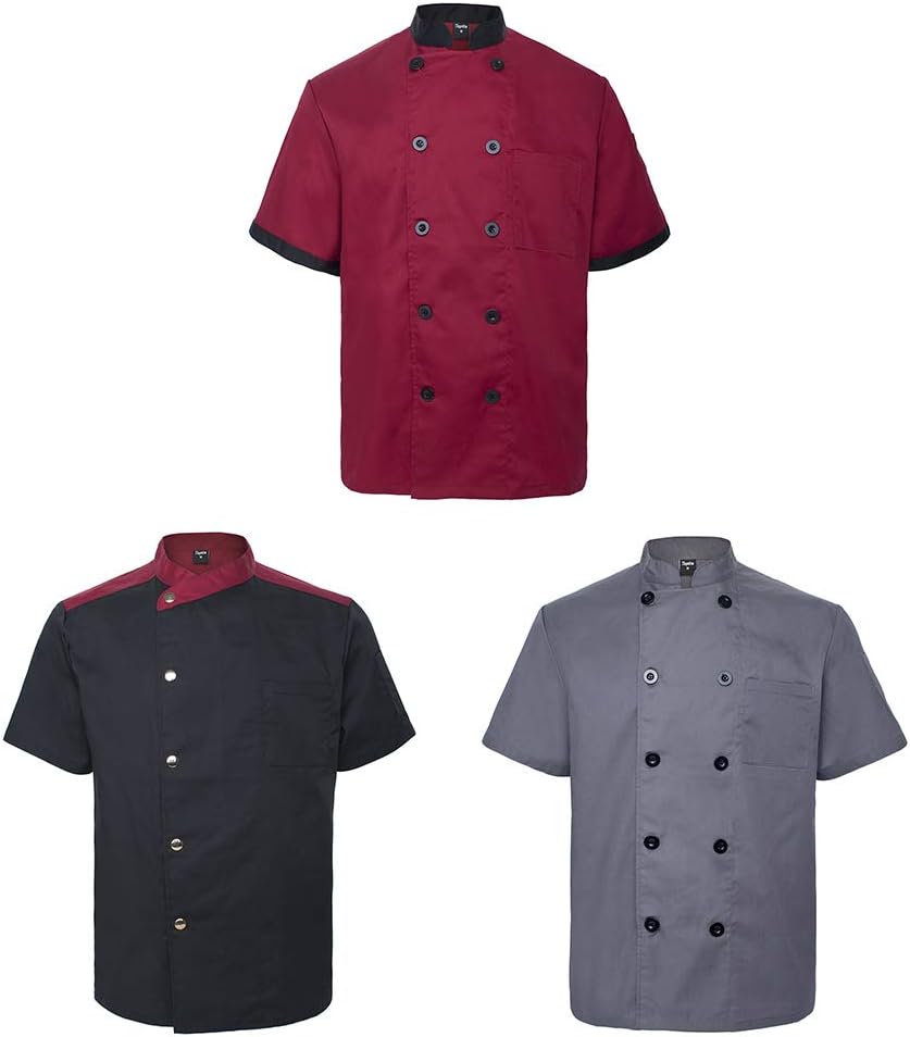 TopTie 3 Pack Men & Women Short Sleeve Chef Coat Jacket