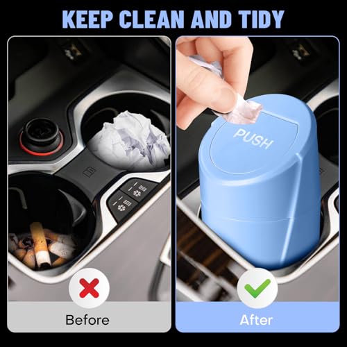 Image of Car Trash Can with Lid - Blue Mini Leakproof Vehicle Garbage Can Bin with 20pcs Trash Bags - Car Organizers and Storage for Front Back Seat Accessories