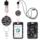 Cosmisun Math Lanyards for Id Badges - Teacher Lanyard with ID Card Holder Geometric Pattern Badge Reel Retractable Lanyard with ID Holder Keychain Clip for Teacher Student Office Appreciation Gifts