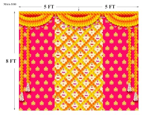 Image of zeonely mart Pooja Backdrop Cloth for Decorations Flower Background Decoration Cloth Size : (8 x 8) feet (pinklotus 8x10 feet 5) Decoration Cloth for Pooja | ugadi Decorations Backdrop