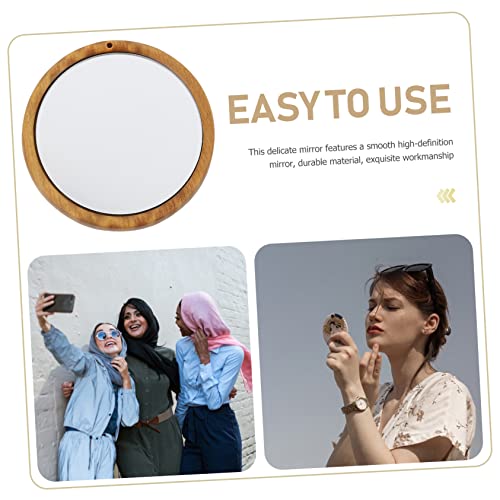 Operitacx Vintage Wood Compact Travel Mirror #TOP23