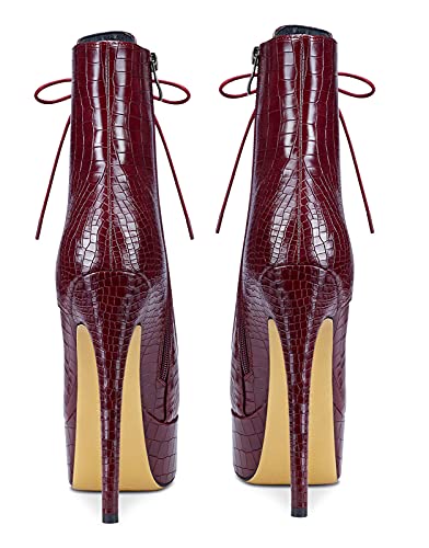 Castamere Womens High Heel Platform Lace Up Ankle Boots Stiletto Heel Boot With Zipper Round Toe 6 Inch Heels4