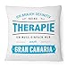 Produktbild Fashionalarm Kissen Ich brauch keine Therapie - Gran Canaria - 40x40 cm mit Füllung | Geschenk Idee Spruch Urlaub Reise Strand Kanaren Spanien, Farbe:weiß