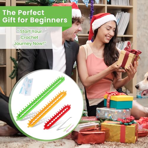 Image of Katech 3 pcs Rectangle Knitting Looms Kit Sparse Pegs Loom Knitter Different Sizes Colorful Plastic Weaving Looms Set DIY Yarn Weaving Kits with a Crochet Hook and Needle (Color is Random)