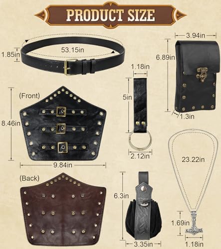 Image of 7PCS Renaissance Accessories - Medieval Belt, Viking Leather Bracers, Belt Pouch & Money Bag for Halloween Cosplay