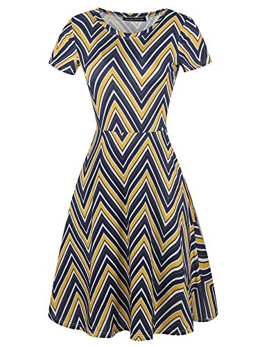 Image of oxiuly Women Casual Dress Round Neck Soft Cotton Floral A-Line Midi Summer Dresses with Pockets OX262