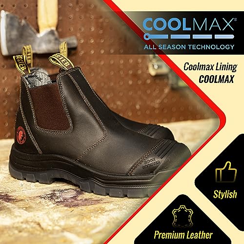 ROCKROOSTER Bakken Men's 6" Wide Slip On Work Boots, Steel Toe Static Dissipative Safety Chelsea Boots AK229 (Dark Brown)4