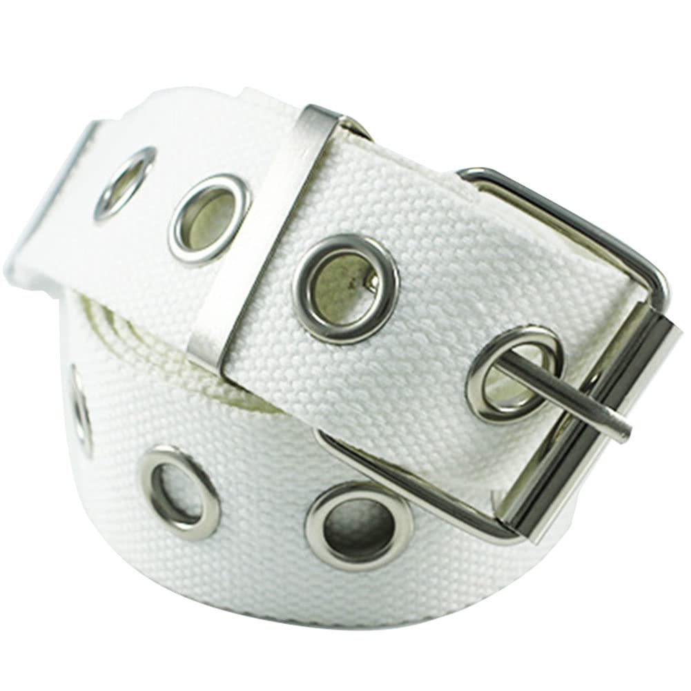 Xiinxigo Unisex White Canvas Belts For Men & Women, Hole Grommet Webbing Waist Belt For Jeans,,130 Cm