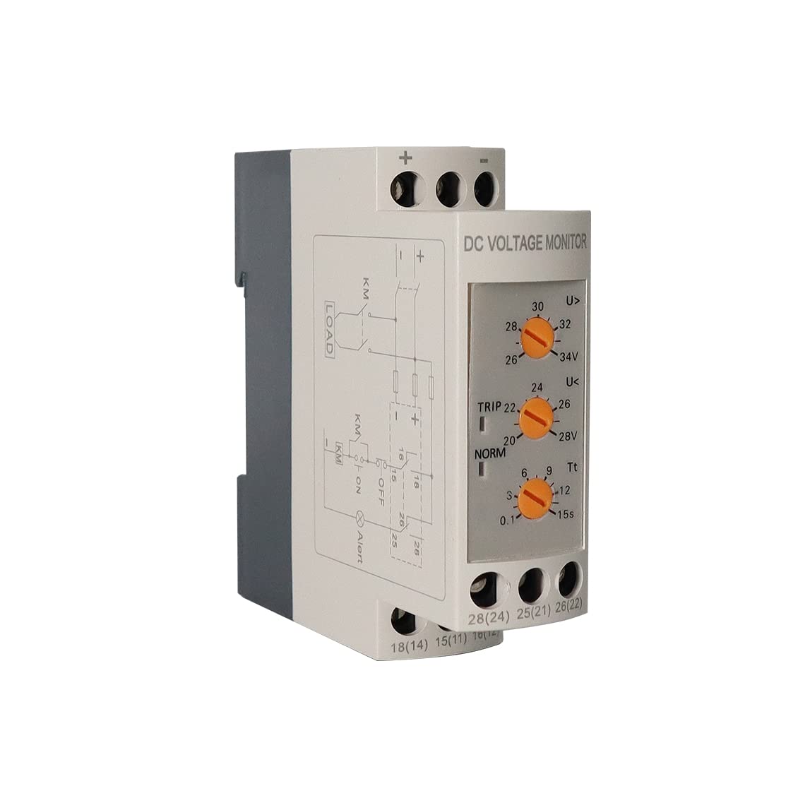 ATO Voltage Monitoring Relay, Voltage Protection Relay Overvoltage Undervoltage Protector Guide Rail DC Protection Relay, with 2 C/O Contacts (2 Form C), 24V DC