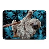 Tappeto da bagno per bambini con bradipo carino tappeto da bagno per ragazzi e ragazze blu nero palma stuoie tropicali zerbini pavimento tappetino vasca doccia tappeto 40 x 50 cm