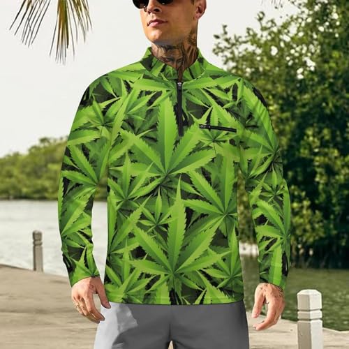 Marijuana and Cannabis of Leaves Men's Rash Guard Long Sleeves Quick Dry Fishing Workout Shirts with Zipper2