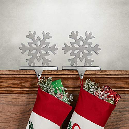 Fowecelt 2Pack Snowflake Christmas Stocking Hanger Silver Metal Mantle Stocking Holders for Mantel Shelf Christmas Holiday Decorations