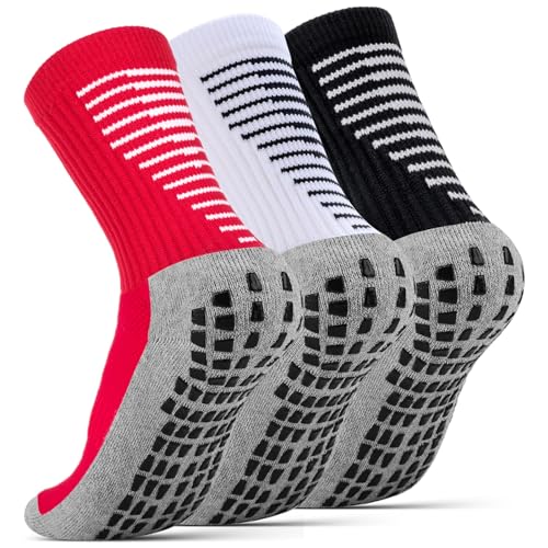 NEWIROVE Calcetines Futbol Niño Calcetines Futbol Antideslizantes Niños Medias Futbol Niños Calcetines Deporte Transpirables para 6-9 años Futbol,Baloncesto,3Pares,Negro+Blanco+Rojo S