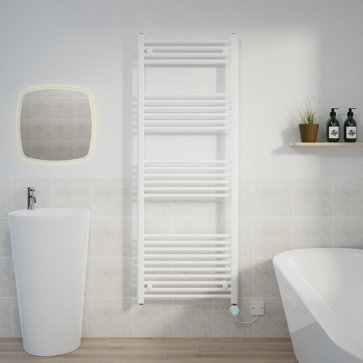 Warmehaus 800W Electric Thermostatic Heated Towel Rail Bathroom Radiators Straight with LCD Display Timer White 1600x600mm