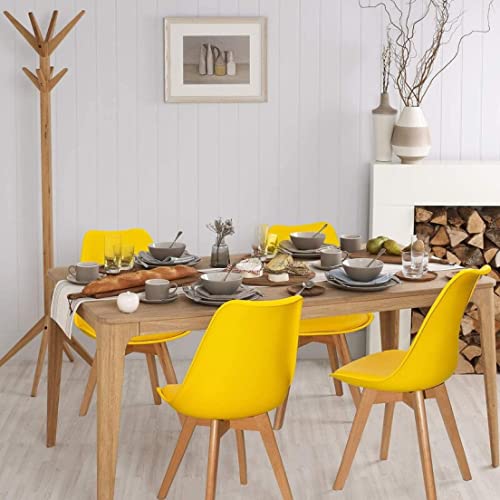 Image of Set of 4 Modern Style Mid Century Modern Dinning Room Cafe Hotel Office Wooden Legs Chair (Yellow Fully Wooden Legs)