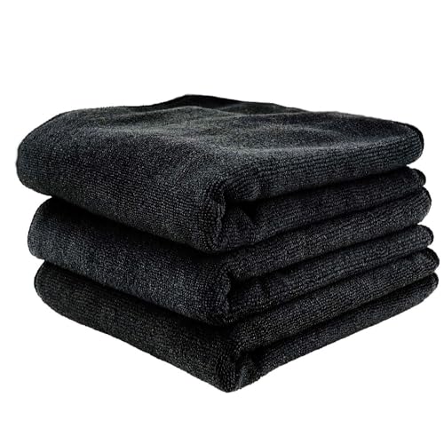 cozydiscount - Juego de 3 paños de Microfibra 3C para Coche, Limpieza de Secado (31 x 31 cm), Color Negro