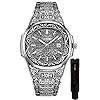HUNRUY Retro Watches for Men Quartz Watches Tattoo Pattern Carved Stainless Steel Bracelet Waterproof Wrist Watch
