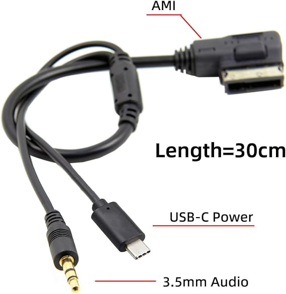 xiwai Media in AMI MDI to Stereo 3.5mm Audio & USB-C Aux Adapter Cable for Car VW Audi 2014 A4 A6 Q5 Q7