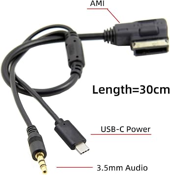 xiwai Media in AMI MDI to Stereo 3.5mm Audio & USB-C Aux Adapter Cable for Car VW Audi 2014 A4 A6 Q5 Q7