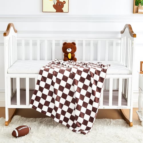 Image of Yurhap Checkered Baby Blanket Fleece Baby Blankets Neutral for Boys Girls, Super Soft Warm Lightweight Infant Toddler Newborn Receiving Gifts for Crib Stroller, 30x40 Inch, Brown