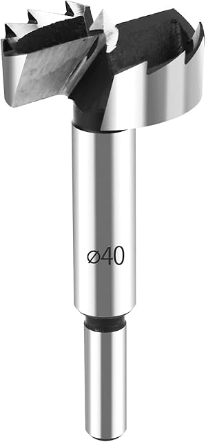 HPHOPE 40mm Forstner Bit, Forstner Drill Bit 40mm for Wood, Round Shank Drill, Length 90mm