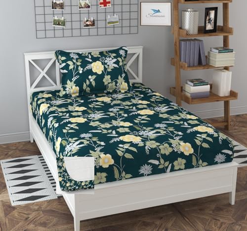 Image of 220 TC Glace-Cotton All Around Elastic Fitted Bedsheet, Elastic Fitted Bedsheet Single Size Bedsheet for Single Bed with 1 Pillow Cover, Size - 72 x 36 x 8 Inch Color