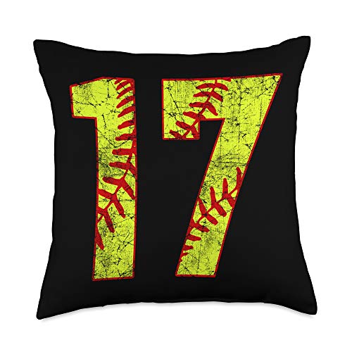 Fastpitch Softball Jersey Number Fan Favorites 17 Fast Pitch Love Softball Mom Favorite Player Throw Pillow, 18x18, Multicolor