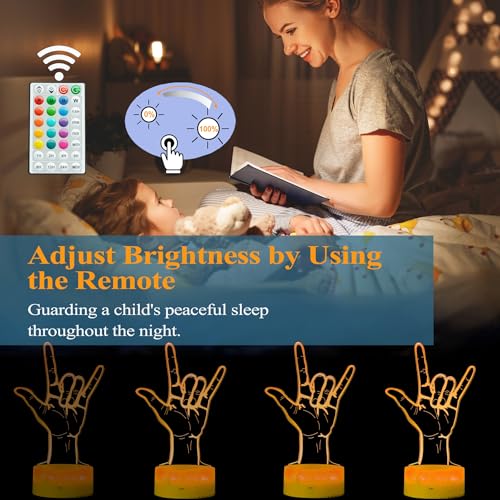Image of I Love You Night Light, Loving You Hand Sign, Lover 3D Illusion Lamp with 16 Colors Changing, Timer, 4 Flash Modes and Dimmable, Men Women Boys Girls Room Decoration, Holiday Xmas Gifts