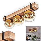  Plafonnier Montgomery, plafonnier en métal/bois/verre noir/naturel/doré/clair, design scandinave avec poutres en bois (60 cm) et boules en verre (Ø 15 cm), 3 x douille E27, sans ampoules