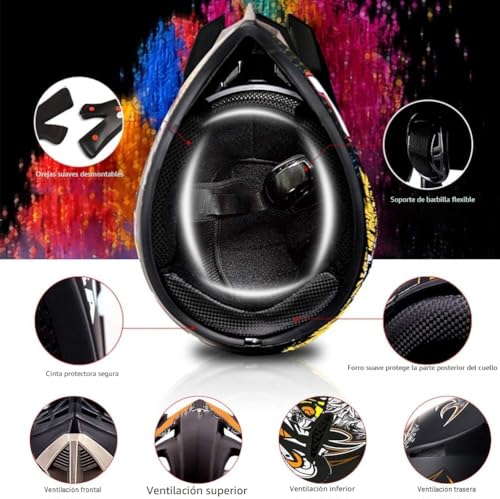 Miniatura 2 de Bonbela Casco Profesional De Motocross Para Niños Y Adultos, Para Motocross, Todoterreno, Con Gafas Protectoras, Guantes, Cubierta Facial