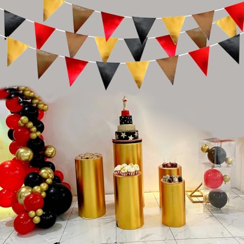 Zwiebeco 39Ft Black Red Brown Gold Glitter Fabric Bunting Banner Triangle Flags Hanging Cotton Pennant Banner for Birthday Wedding Pirate Casino Movie Rock Halloween Themed Party Decorations Supplies by Zwiebeco - Used condition - Image 6