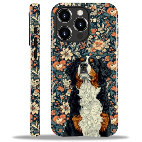 ANLUN STORE Case for iPhone 14 Pro, Hybrid Dual Protection Soft TPU + Hard PC Shockproof Cover Anti-Scratch & Slim Protective for Men Women Case French Flower Dog Design