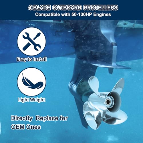 Image of Stainless Steel Boat Propeller 4 Blades Compatible with Yamaha Engines 60HP 70HP 75HP 80HP 85HP 90HP 115HP 130HP Right Hand Rotation 15 Spline Tooth