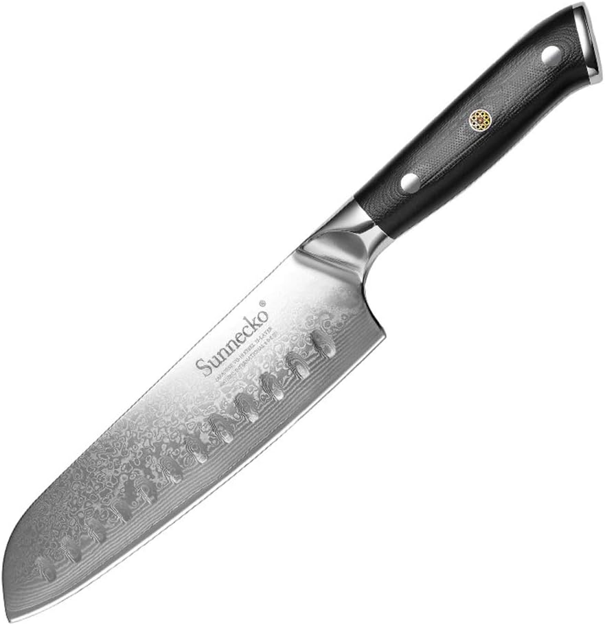 Sunnecko Steak Knife-5 inch Kitchen Knife-Japanese Damascus Steel VG10-Ergonomic G10 Handle-Elite Series (Santoku Knife-7'' C)