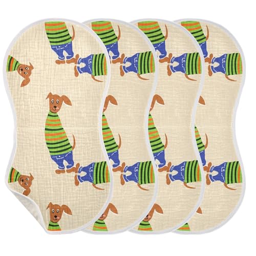4 Pack Baby Burp Cloths, Soft Absorbent Burping Cloths for Babies, Cotton Milk Spit Up Rags, Large Size for Newborns, Baby Boys and Girls (Sweater Dogs Pattern)3