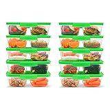 Sistema Nest It Meal Prep pojemniki do przechowywania żywności z pokrywkami, 2 przegródki, 3,7 kubka, 10-pak, zielone
