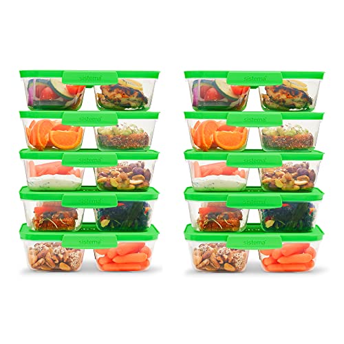 Sistema Nest It Meal Prep Food Storage Containers with Lids, 10-Pack of 3.7-Cup Containers with 2 Divided Compartments, Airtight & Leak-Resistant, Dishwasher, Microwave, & Freezer-Safe, BPA-Free - Image 7