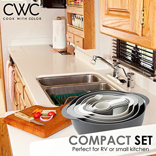 Cook With Color 8 Piece Nesting Bowls With Measuring Cups Colander And Sifter Set - Includes 2 Mixing Bowls, 1 Colander, 1 Sifter And 4 Measuring Cups, Gray #TOP4