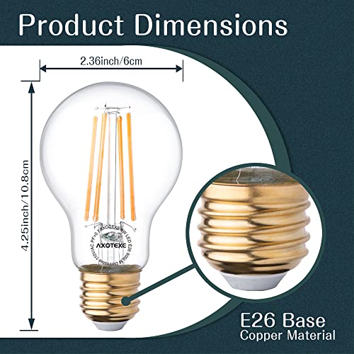 Axotexe E26 Edison Bulbs 60 Watt Led Filament Vintage Light Bulbs, 4000K Neutral Daylight White, Dimmable 8W 800Lm A19 Antique E26 Led Bulb, Ul Listed, 6-Pack #TOP1
