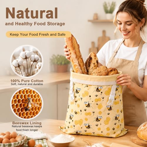2 Sacs à Pain Réutilisables en Cire d'abeille, 43 × 33 cm Sacs de Conservation en Coton Enduit de Cire d'abeille Naturelle, Sacs à Pain en Lin avec Boucle d'insertio Pour Pain Fait Maison – vue 4