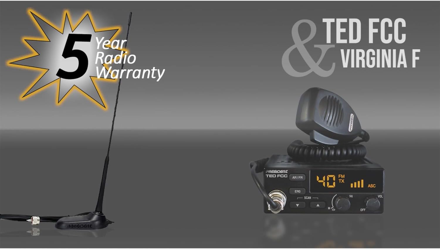 President CB Radio Starter Kit with TED FCC 40-Channel 12-Volt AM/FM CB Radio and Virginia F Magnet-Mount Antenna