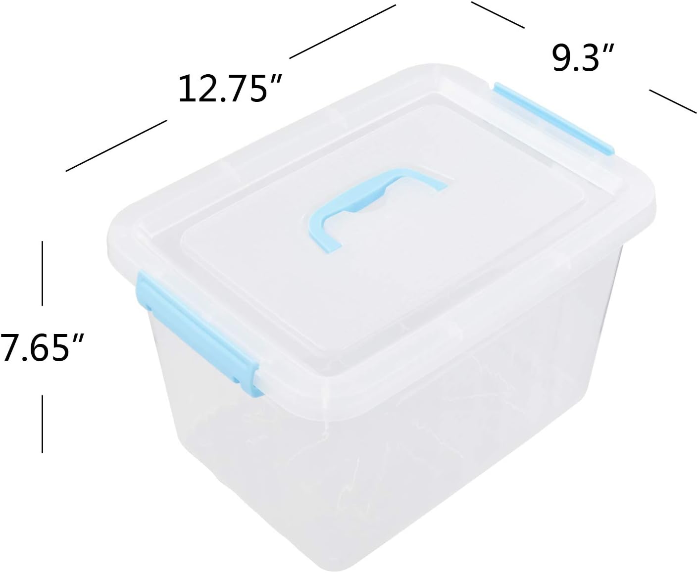 Hespama 12 Quart Storage Bin, Plastic Latching Box/Container with Clear Lid, Blue Handle and Latches, 1 Pack