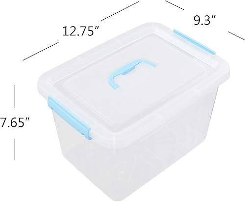 Miniatura 2 de Hespama Contenedor de almacenamiento de 12 cuartos de galón, caja de plástico con tapa transparente, mango azul y pestillos, 1 paquete