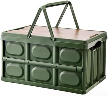Folding Container with Lid and Handle 16.9 gal 56 L Storage Box with Wooden Lid Large Capacity Outdoor Table Camping Storage Case Outdoor Indoor Home Easy Assembly Clothes Clothes Outfit Car Storage