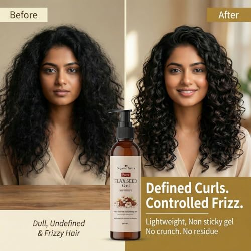 Image of Organic Netra Pure Flaxseed Gel with Vitamin E, Frizz Control & Curl Defining Gel for Curly & Wavy Hair, 200ml