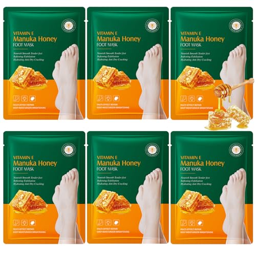 6 Paar Honig Fußmaske, Hornhaut Socken, Repariert Raue Fersen, Cracked Haut fußmaske Socken, Feuchtigkeitsspendende Anti Hornhaut Socken, Exfoliating Fussmaske für Männer und Frauen (Honig)