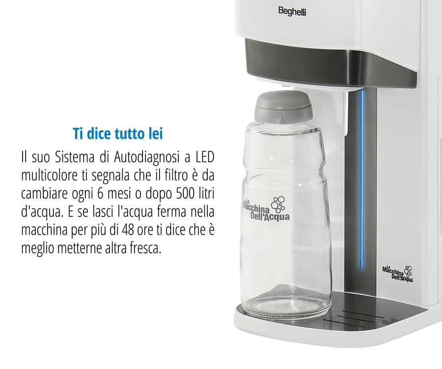 Beghelli - Macchina Dell'acqua - Con Lampada Battericida A Luce Uv-c Per Abbattere I Batteri, Alimentatore, 1 Filtro 1 Bottiglia Di Vetro Inclusi