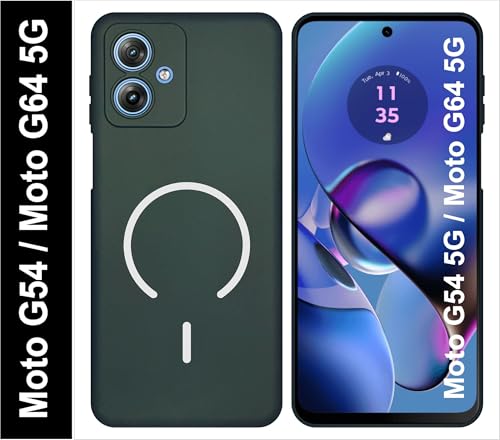 Image of SBMS Silicone Back Cover Case for Motorola Moto G54 / Moto G64 5G | Soft Micro-Fibre Lining Inside | Magsafe Print On Back Side Camera Protection Bump | Shockproof Case for Moto G54 5G (Green)